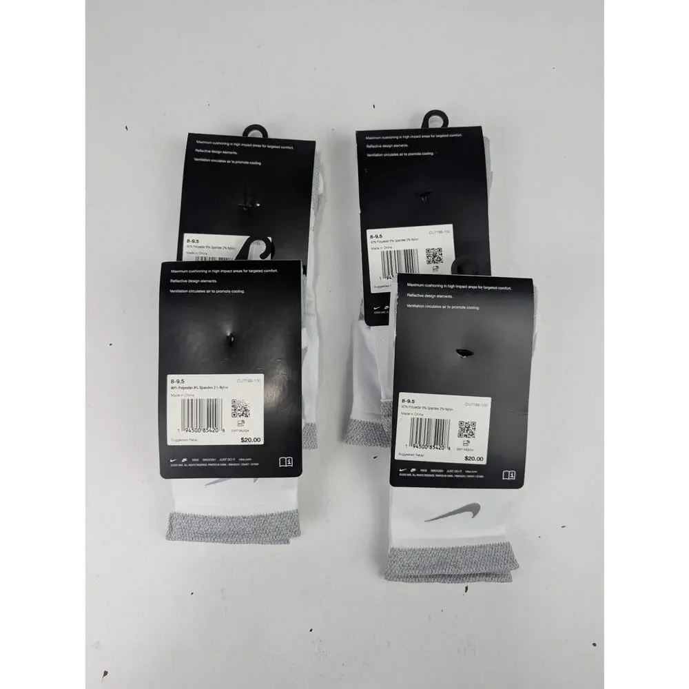 Nike Spark White Ankle Running Socks 4 Pair Bundle - W9.5-11 - M8-9.5